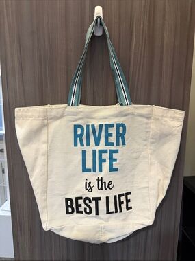 Cream Canvas Tote with Teal Accent — River Life Print
